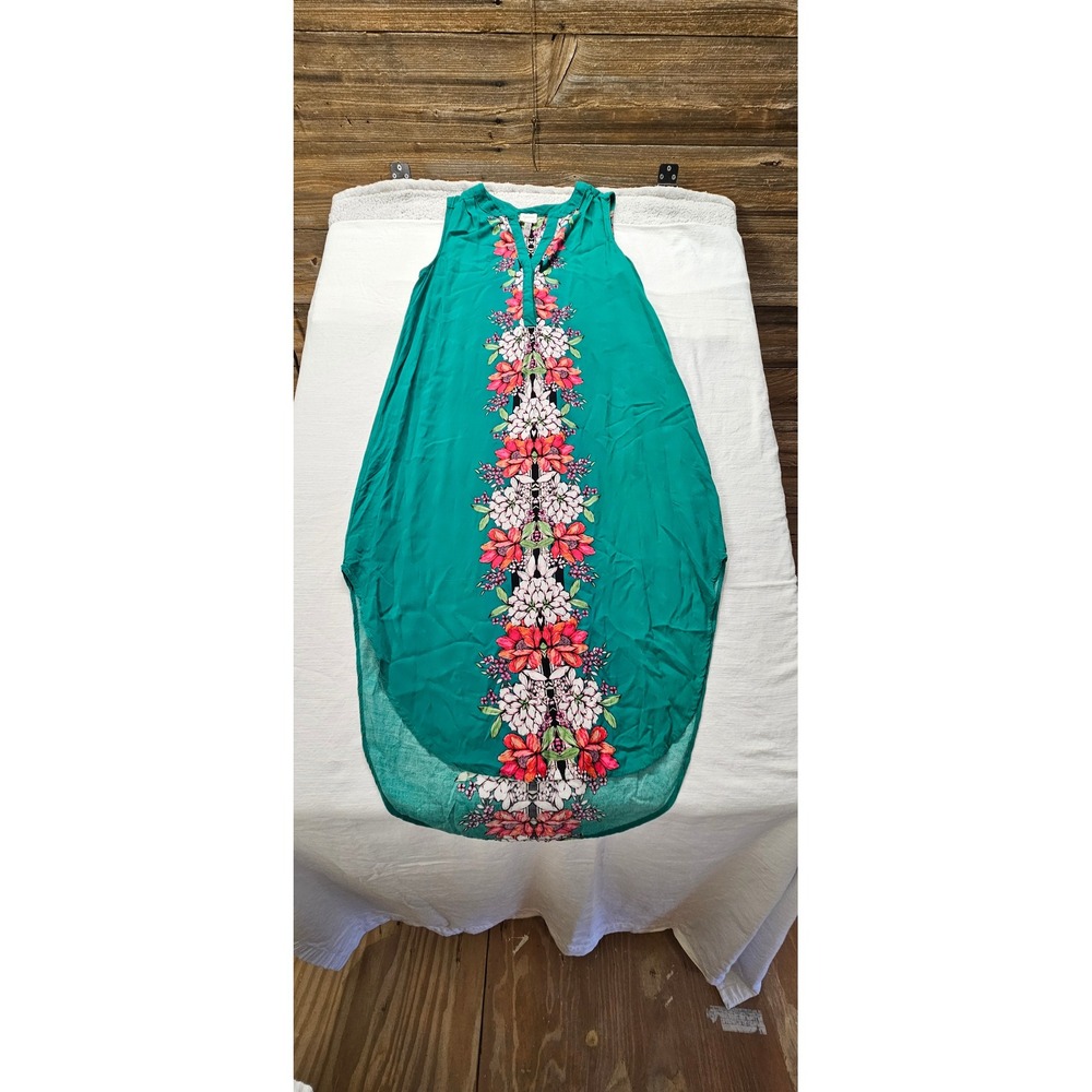 Cupio Womens Teal Green Floral Print Sleeveless High‎ Low Viscose Shift Dress L